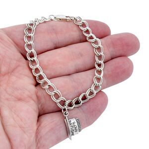 Vintage Sterling Silver 925 "Happy Birthday" Cake Charm Bracelet 7.25"